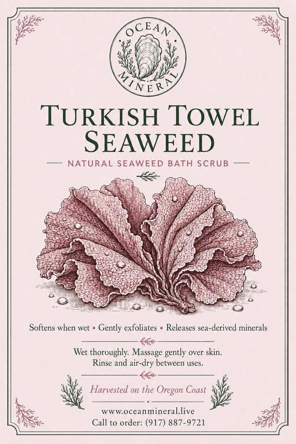 Ocean Mineral Turkish Towel Seaweed natural bath scrub label